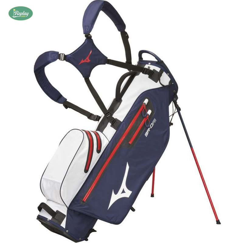NEW Mizuno BR-DRI Waterproof 2021 Navy/White Stand Bag - Replay Golf 